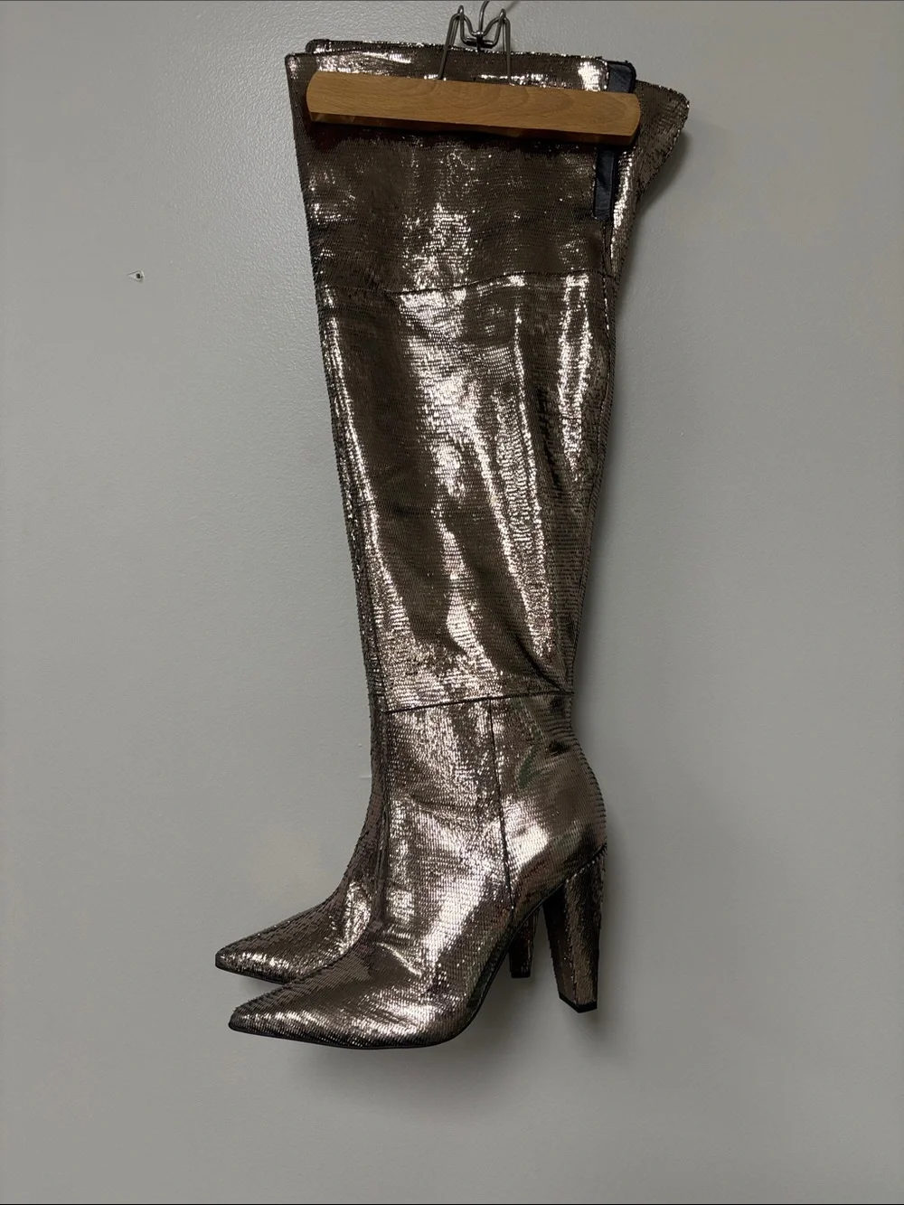 Vince Camuto Metallic Silver Over-the-Knee Pointed-Toe Boots